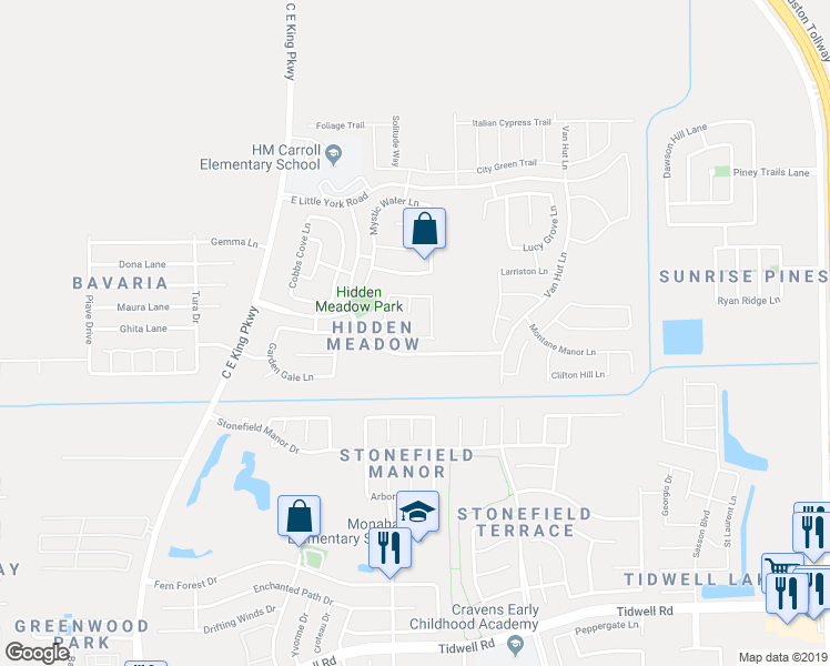map of restaurants, bars, coffee shops, grocery stores, and more near 12819 Gable Wind Mill Lane in Houston