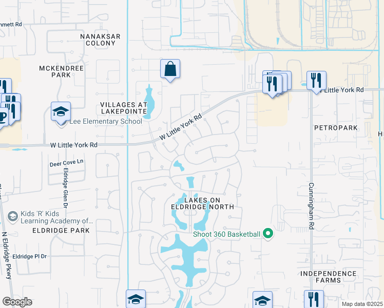 map of restaurants, bars, coffee shops, grocery stores, and more near 12146 Arcadia Bend Lane in Houston