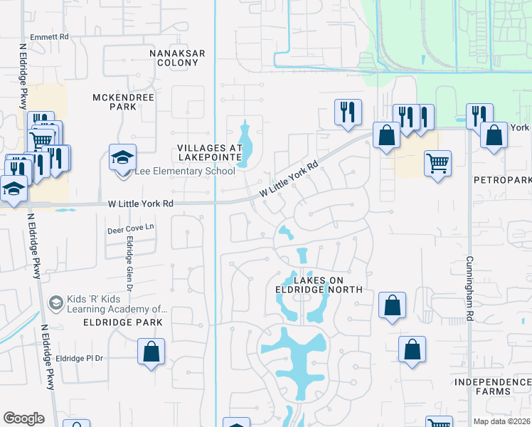 map of restaurants, bars, coffee shops, grocery stores, and more near 6206 Paloma Park Court in Houston