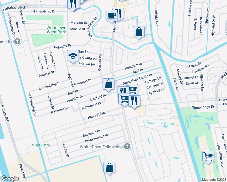map of restaurants, bars, coffee shops, grocery stores, and more near 1909 Bradford Place in Harvey