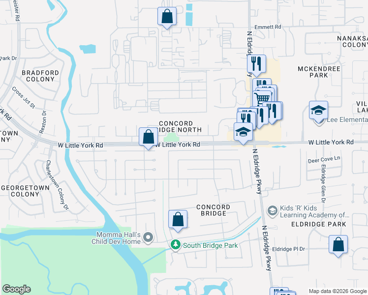 map of restaurants, bars, coffee shops, grocery stores, and more near 13530 Lyndonville Drive in Houston