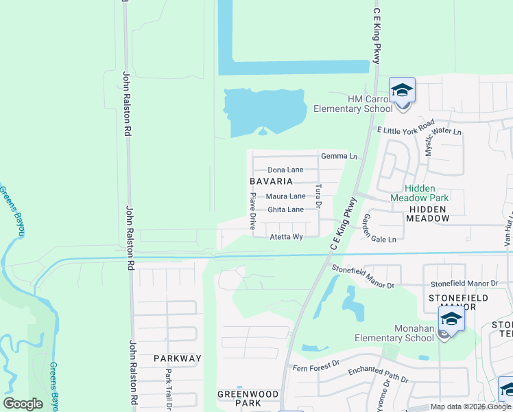 map of restaurants, bars, coffee shops, grocery stores, and more near 12203 Ghita Lane in Houston