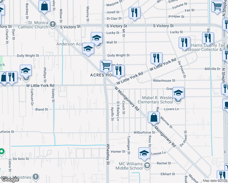 map of restaurants, bars, coffee shops, grocery stores, and more near in Houston