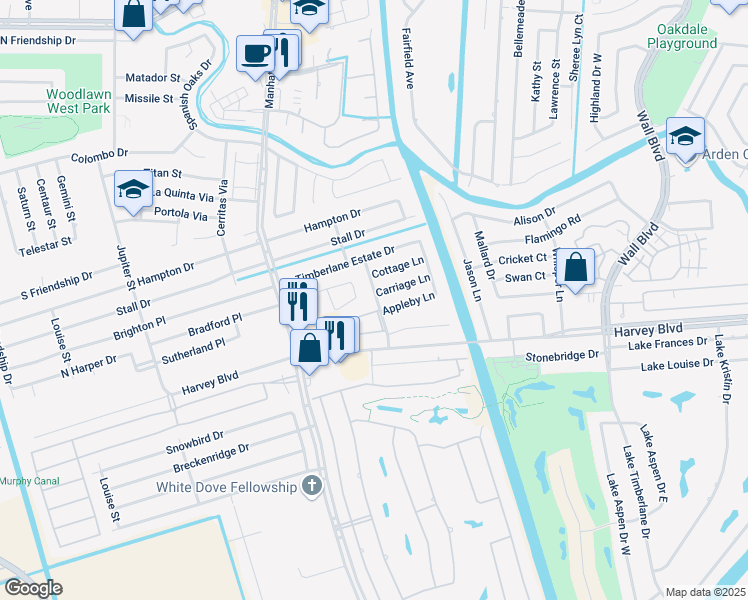 map of restaurants, bars, coffee shops, grocery stores, and more near 1720 Cottage Lane in Harvey
