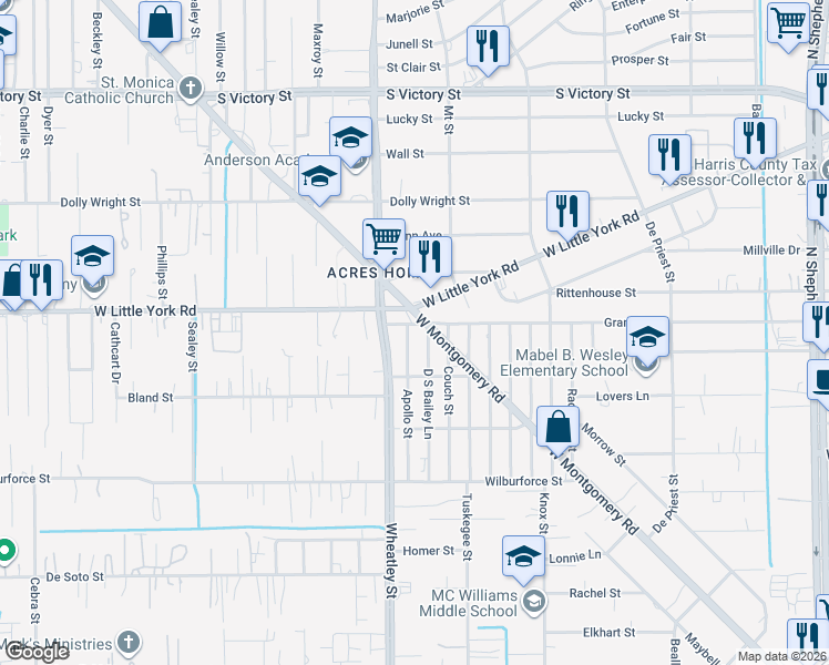 map of restaurants, bars, coffee shops, grocery stores, and more near in Houston