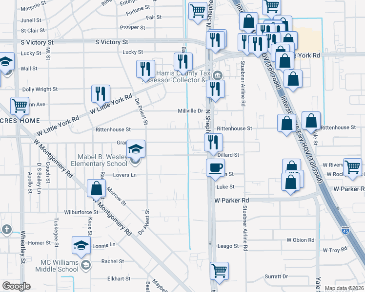 map of restaurants, bars, coffee shops, grocery stores, and more near 737 Granville Dr in Houston