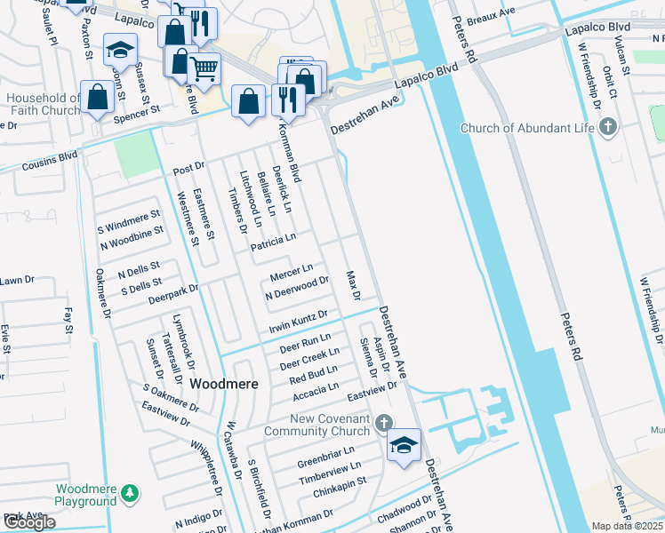 map of restaurants, bars, coffee shops, grocery stores, and more near 2824 Max Drive in Harvey