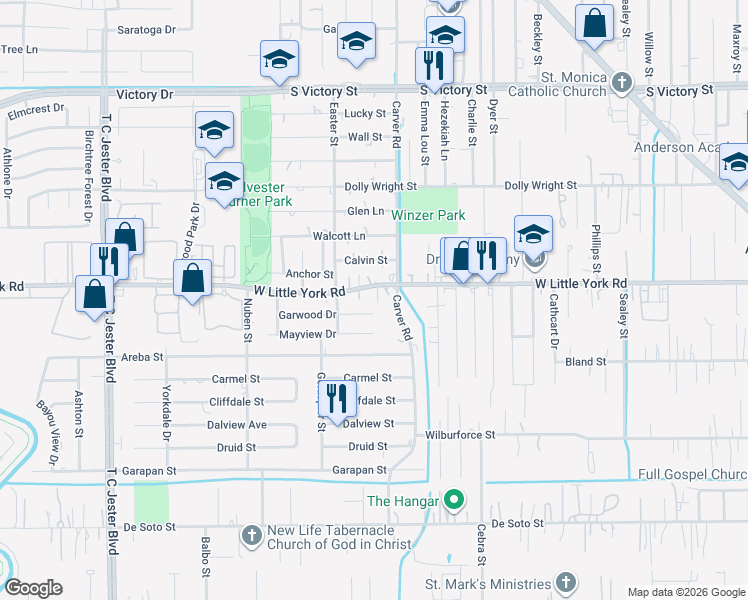 map of restaurants, bars, coffee shops, grocery stores, and more near 2426 West Little York Road in Houston