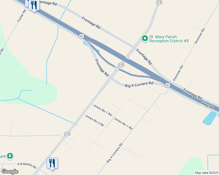 map of restaurants, bars, coffee shops, grocery stores, and more near 1045-1199 Highway 318 in Jeanerette