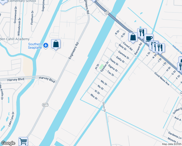 map of restaurants, bars, coffee shops, grocery stores, and more near 216 PI Street in Belle Chasse