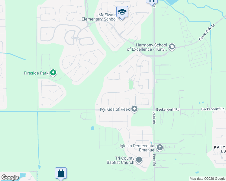 map of restaurants, bars, coffee shops, grocery stores, and more near 23327 Archdale Meadow Lane in Katy