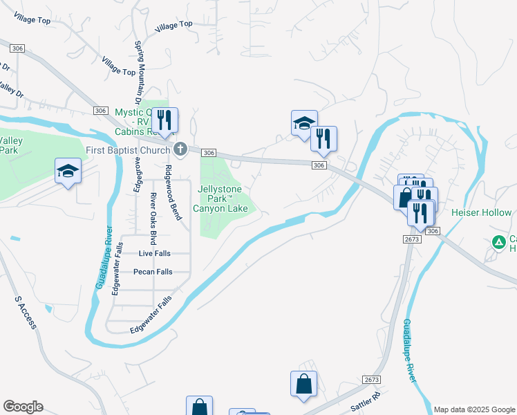 map of restaurants, bars, coffee shops, grocery stores, and more near 365 Maricopa Drive in Canyon Lake