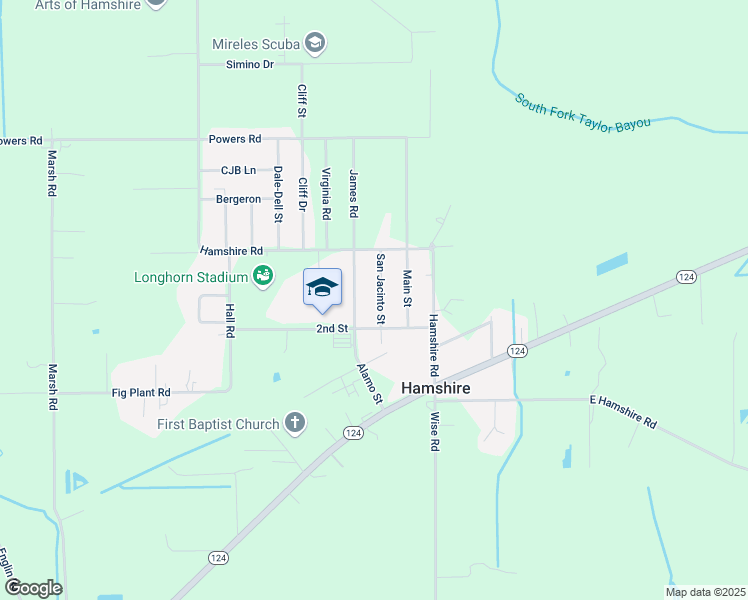 map of restaurants, bars, coffee shops, grocery stores, and more near 15509 Alamo Street in Hamshire