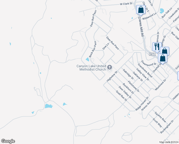 map of restaurants, bars, coffee shops, grocery stores, and more near 1028 Deer Run Pass in Canyon Lake