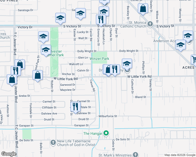 map of restaurants, bars, coffee shops, grocery stores, and more near in Houston