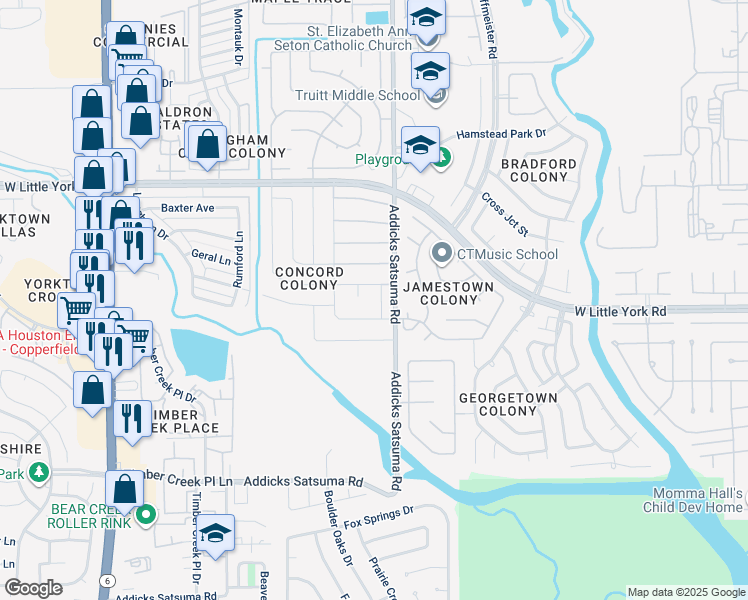 map of restaurants, bars, coffee shops, grocery stores, and more near 15019 Howland Street in Houston