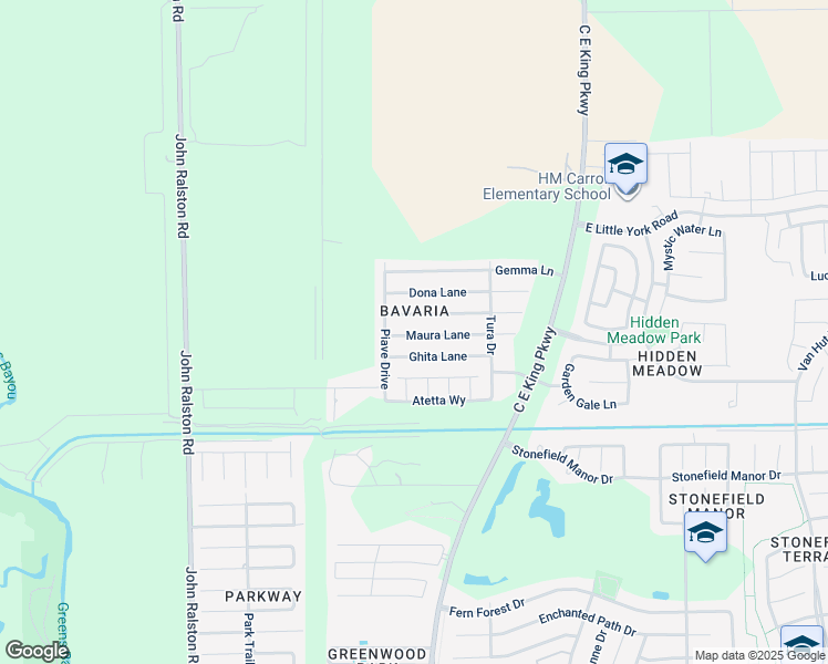 map of restaurants, bars, coffee shops, grocery stores, and more near 12235 Maura Lane in Houston