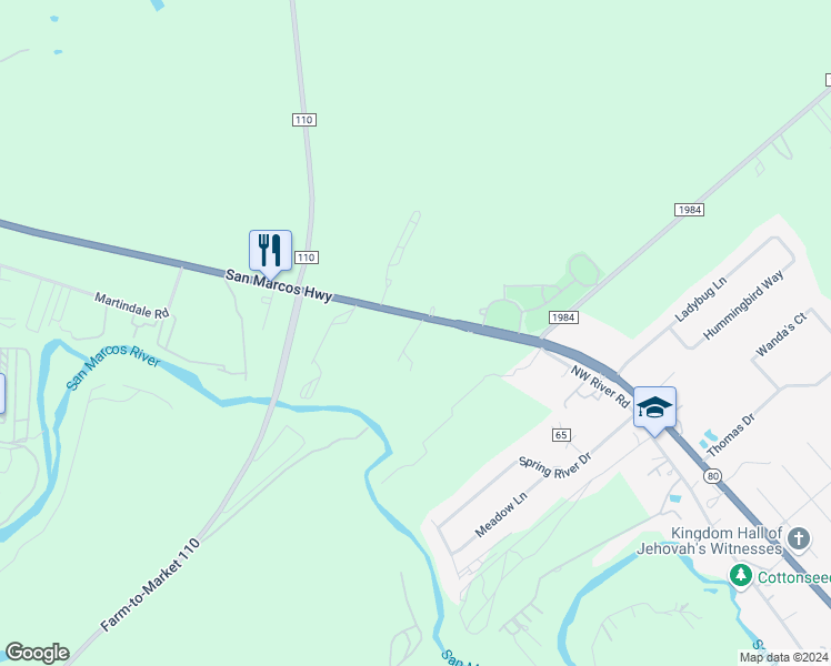 map of restaurants, bars, coffee shops, grocery stores, and more near Pr - 2031 in San Marcos