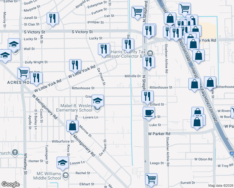 map of restaurants, bars, coffee shops, grocery stores, and more near 778 Granville Drive in Houston