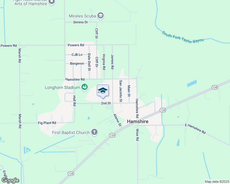map of restaurants, bars, coffee shops, grocery stores, and more near 15509 Alamo Street in Hamshire