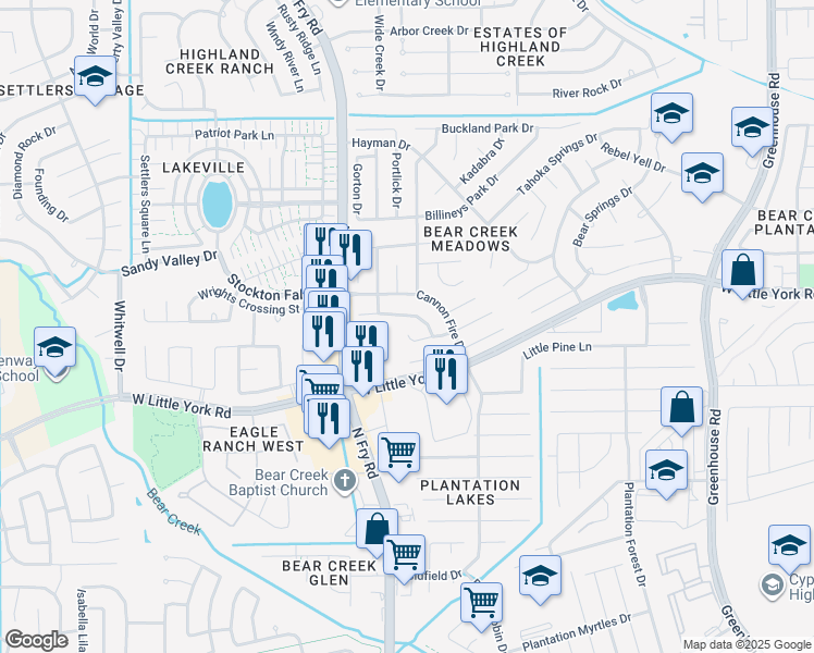 map of restaurants, bars, coffee shops, grocery stores, and more near 19762 Adelaide Meadows Drive in Katy