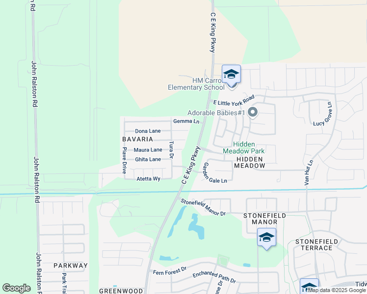 map of restaurants, bars, coffee shops, grocery stores, and more near 12427 Maura Lane in Houston