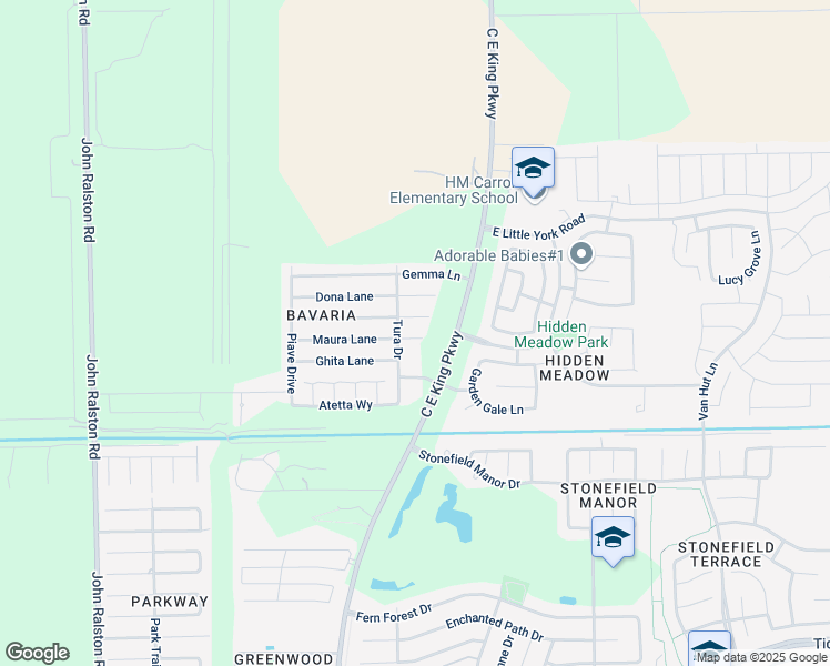 map of restaurants, bars, coffee shops, grocery stores, and more near 12427 Maura Lane in Houston
