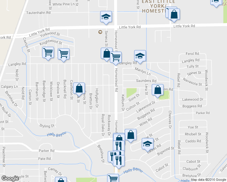 map of restaurants, bars, coffee shops, grocery stores, and more near 10423 Homestead Road in Houston
