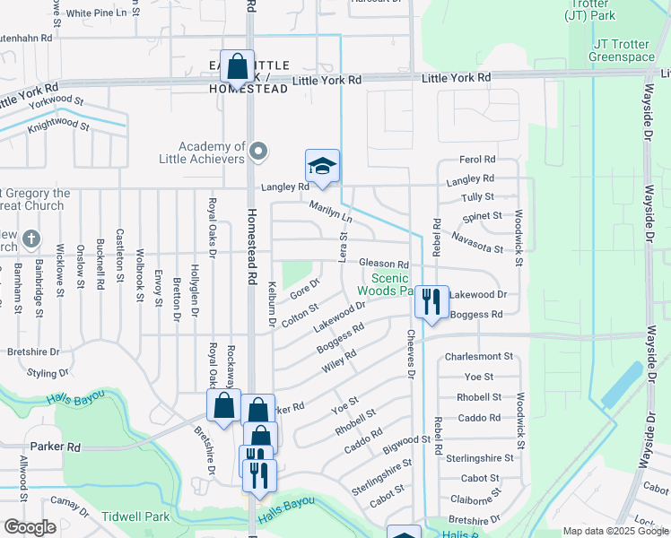 map of restaurants, bars, coffee shops, grocery stores, and more near 10333 Lera St in Houston