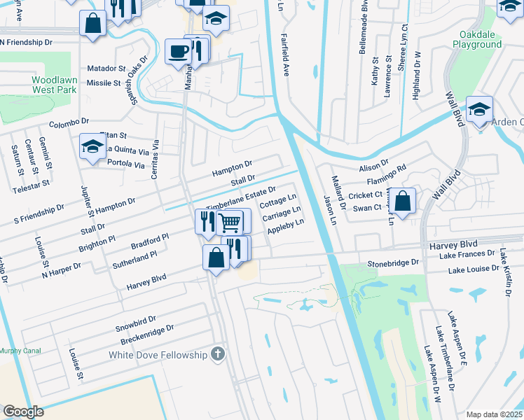 map of restaurants, bars, coffee shops, grocery stores, and more near 1720 Cottage Lane in Harvey