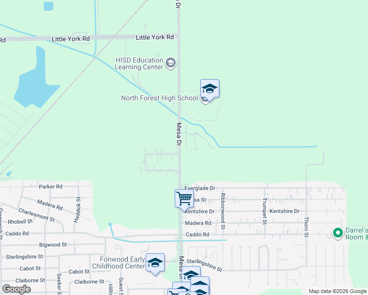 map of restaurants, bars, coffee shops, grocery stores, and more near 8832 Forest Hollow Street in Houston