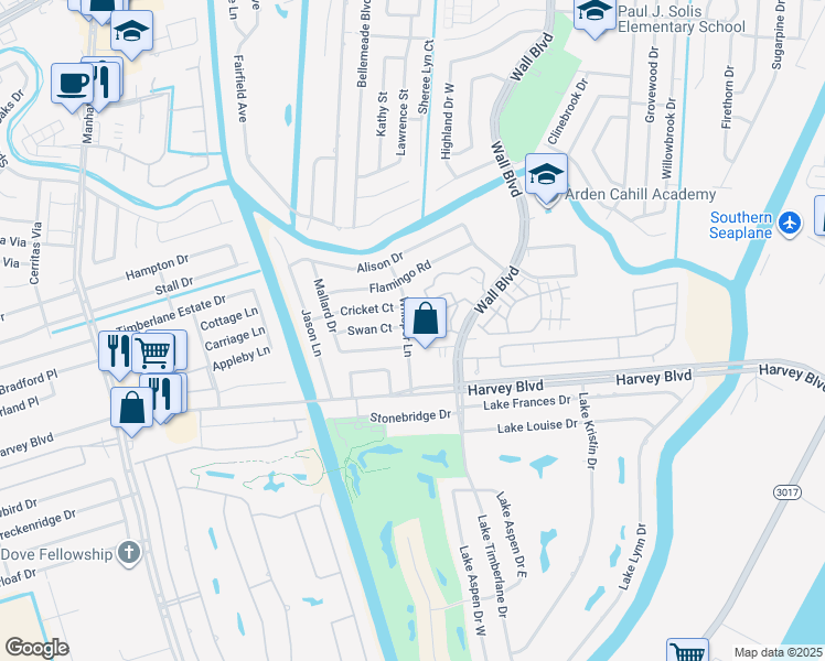 map of restaurants, bars, coffee shops, grocery stores, and more near 1512 Swan Court in Gretna