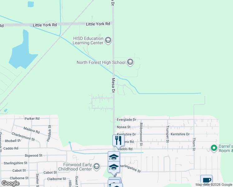 map of restaurants, bars, coffee shops, grocery stores, and more near 8832 Forest Hollow Street in Houston