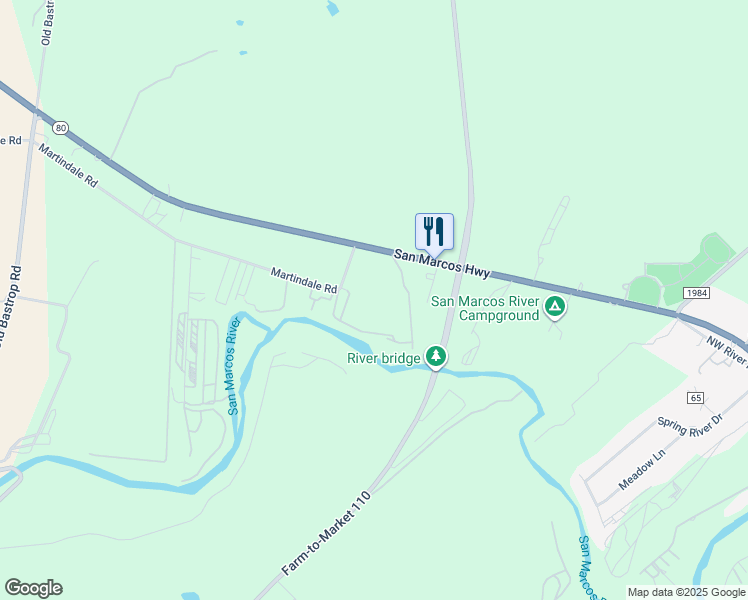map of restaurants, bars, coffee shops, grocery stores, and more near 105 Old Martindale Road in San Marcos