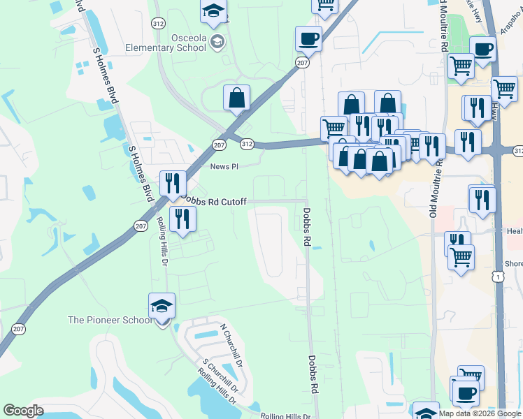 map of restaurants, bars, coffee shops, grocery stores, and more near 632 Ashby Landing Way in St. Augustine