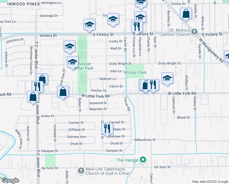 map of restaurants, bars, coffee shops, grocery stores, and more near 2426 West Little York Road in Houston