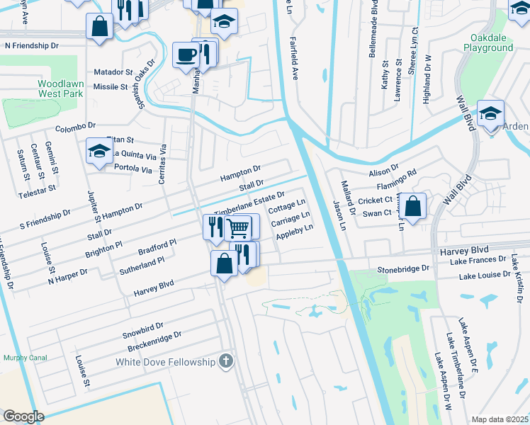 map of restaurants, bars, coffee shops, grocery stores, and more near 1720 Cottage Lane in Harvey
