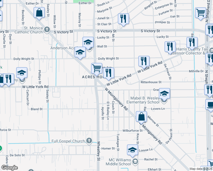 map of restaurants, bars, coffee shops, grocery stores, and more near in Houston