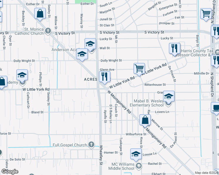 map of restaurants, bars, coffee shops, grocery stores, and more near in Houston