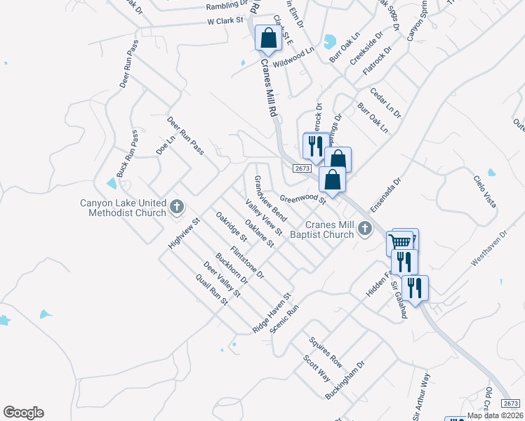 map of restaurants, bars, coffee shops, grocery stores, and more near 283 Valley View Street in Canyon Lake