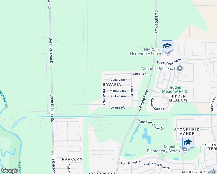 map of restaurants, bars, coffee shops, grocery stores, and more near 12218 Roy Mix Bohn Lane in Houston