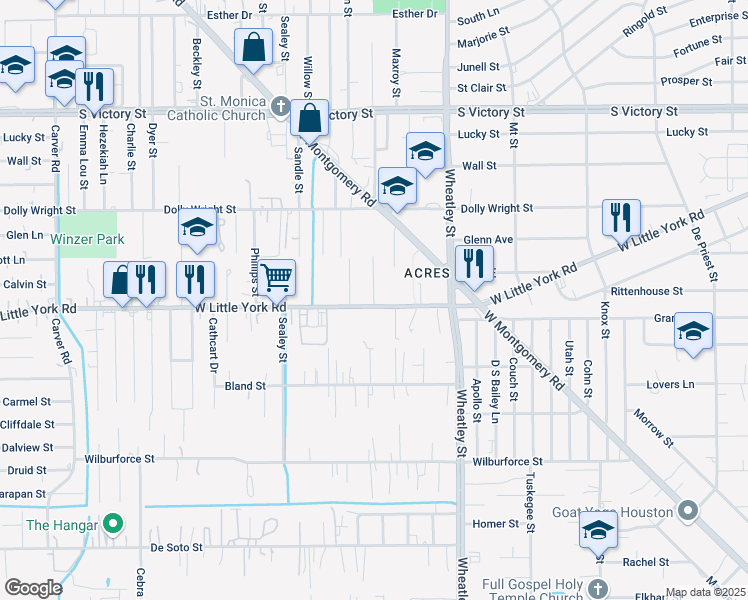 map of restaurants, bars, coffee shops, grocery stores, and more near in Houston