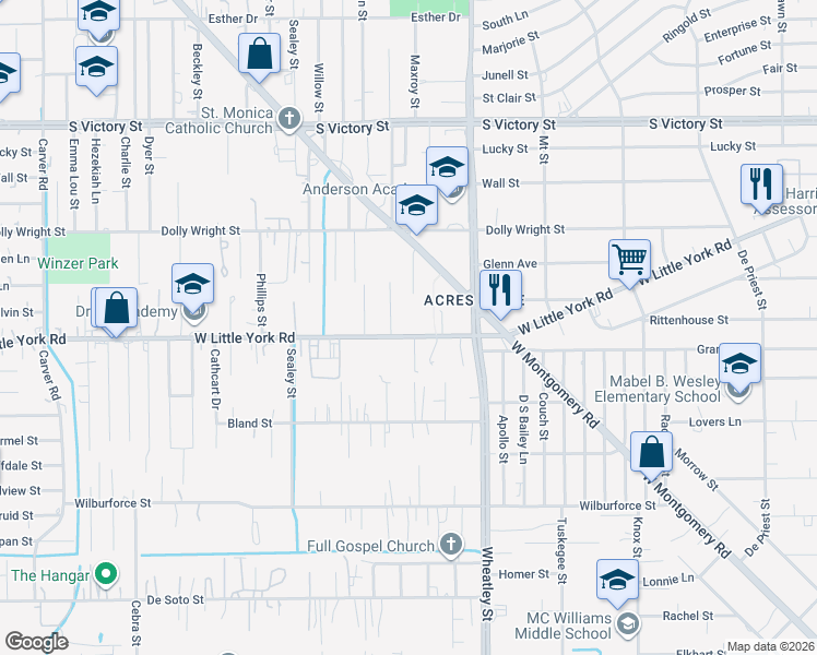 map of restaurants, bars, coffee shops, grocery stores, and more near 1305 West Little York Road in Houston