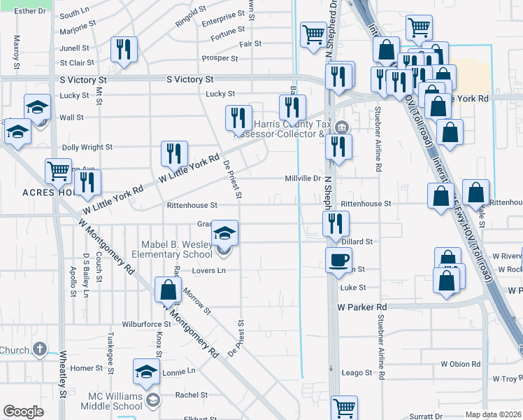 map of restaurants, bars, coffee shops, grocery stores, and more near 778 Granville Drive in Houston