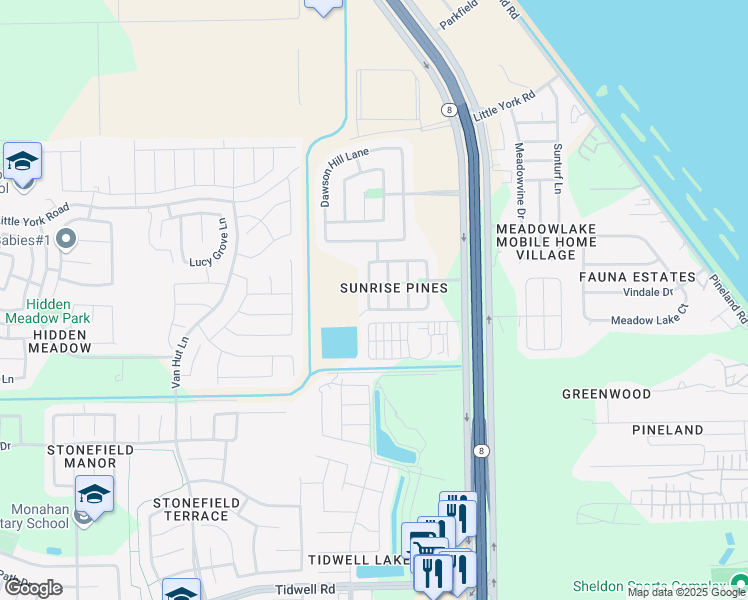 map of restaurants, bars, coffee shops, grocery stores, and more near 9510 Alex Springs Lane in Houston