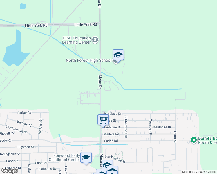 map of restaurants, bars, coffee shops, grocery stores, and more near 8832 Forest Hollow Street in Houston