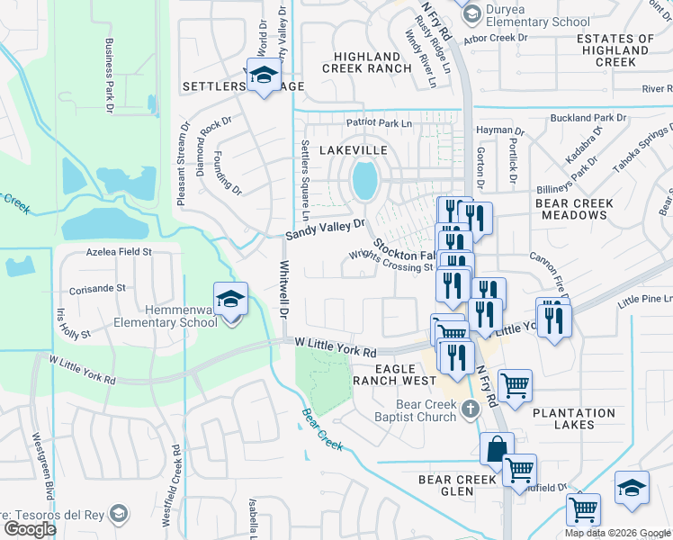map of restaurants, bars, coffee shops, grocery stores, and more near 20311 Decker Ridge Drive in Katy