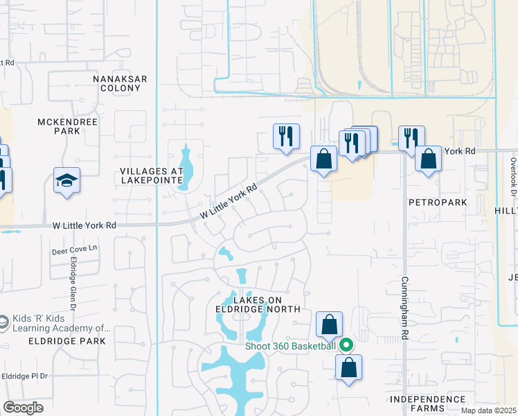 map of restaurants, bars, coffee shops, grocery stores, and more near 12111 Ensenada Canyon Lane in Houston