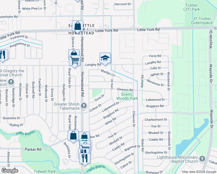 map of restaurants, bars, coffee shops, grocery stores, and more near 10333 Lera Street in Houston