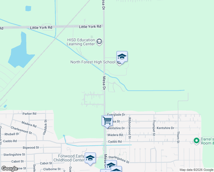 map of restaurants, bars, coffee shops, grocery stores, and more near 8832 Forest Hollow Street in Houston